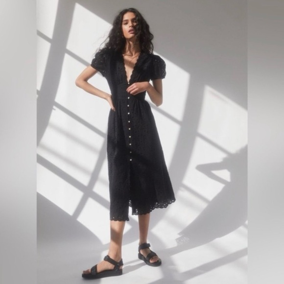 Wilfred Dresses & Skirts - Atitzia Wilfred Jubilee Black Puff Sleeve Eyelet Button Down Midi Dress (Size 4)